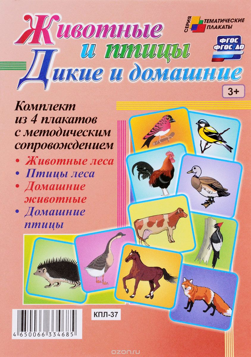 Дикие и домашние животные и птицы (комплект из 4 плакатов с методическим сопровождением)